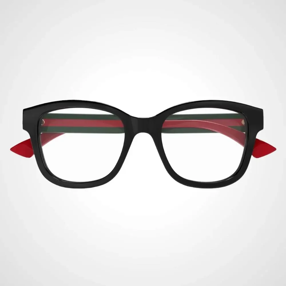 New GUCCI Eyeglasses 51-19mm Black Square Full Rim Red Green Arms Womens Rx-able
